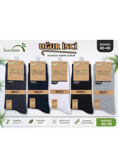 Uğur İnci Klasik Bambu Erkek Çorabı Nefes Alan, Terletmeyen, Yumuşak Ve Dayanıklı Günlük Çorap 3 Lü Paket Siyah