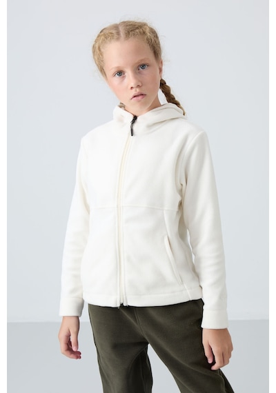 Tommy Life Ekru Kalın Yumuşak Dokulu Standart Fit Nakışlı Polar Kız Çocuk Sweatshirt - 75152 Ekru