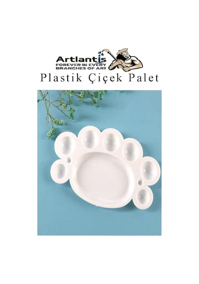 Plastik Çiçek Palet 1 Adet Çiçek Boya Paleti 8 Hazneli 17 Cm Resim Boyama Paleti Fırça Hediyeli Sanatsal Hobi
