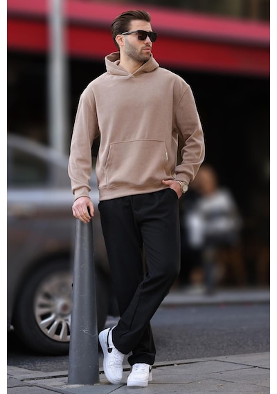 Madmext Taba Kapüşonlu Cep Detaylı Dokulu Sweatshirt E7101