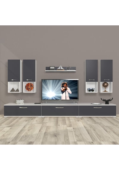 Decoraktiv Eko 8da Mdf Tv Ünitesi Tv Sehpası Beyaz - Antrasit