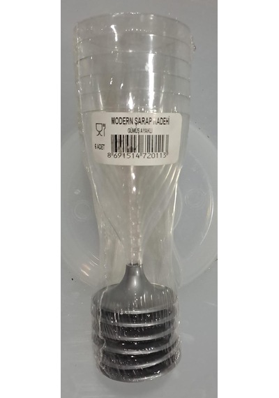 Modern Plastik Şarap Kadehi Gümüş Ayaklı Kullan At 6 Lı - 7 X 17 Cm 1 Pakette 6 Adet Mevcuttur