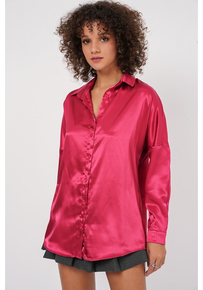 Bigdart 3985 Oversize Saten Gömlek - Bordo