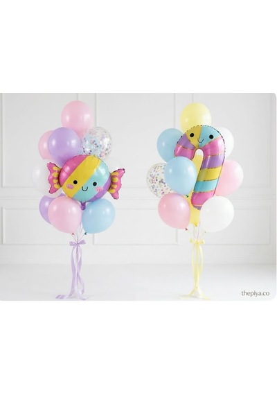 Candy Clouds / Şeker Bulutları Temalı Balon Seti 22 Parça Açık Gri - Fuşya - Pembe - Mor