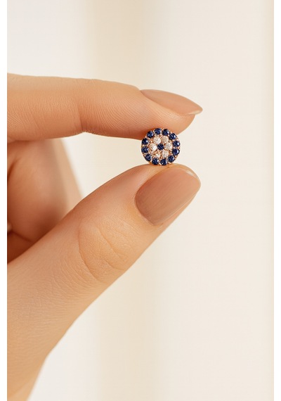 Çekirdekjewelry 925 Ayar Gümüş Minik Nazar Çivili Küpe Pembe