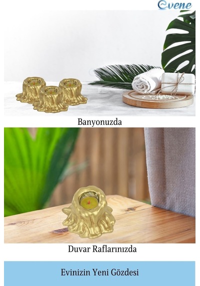 Mumluk Şamdan 3 Adet Tealight Uyumlu Üçlü Küçük Erimiş Mum Model - Altın