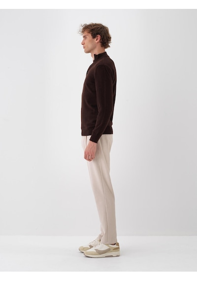 Xint Kahverengi Doğal Yün Dokulu Regular Fit Kazak 801828 Kahve