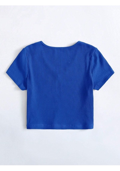 Rooted-kadın Basic Crop V Yaka Kaşkorse T-shirt Sax Rooted-kadın Basic Crop V Yaka Kaşkorse T-shirt Sax