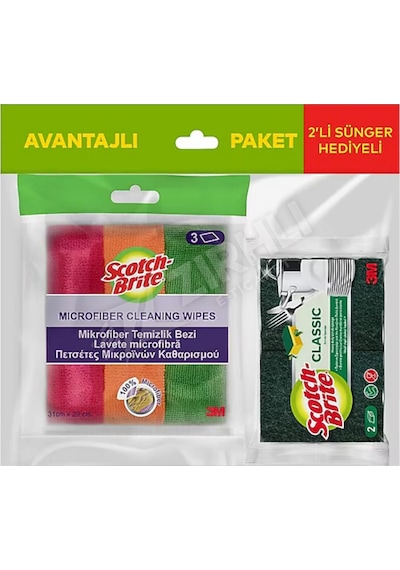 5 Adet Scotch Brite Mikrofiber Temizlik Bezi 3'lü +x 2 Yeşil Sünger Hediyeli Renkli