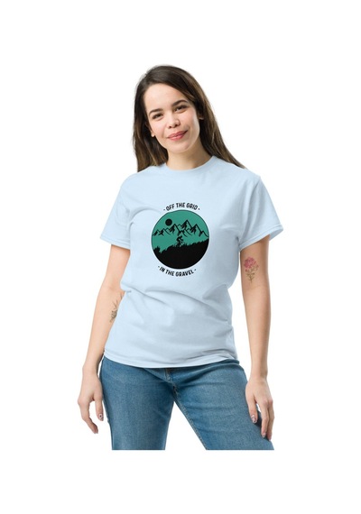 Wildstyle Off The Grid Gravel Dağ Bisikleti Doğa Macera Baskılı Unisex Bisiklet Yaka Pamuklu Tişört Bebek Mavisi