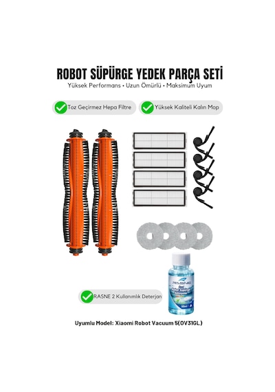Robot Vacuum 5 Ov31gl İle Uyumlu 2 Ana Fırça 4 Yan Fırça 4 Filtre 4 Mop 1 Deterjan 4.0