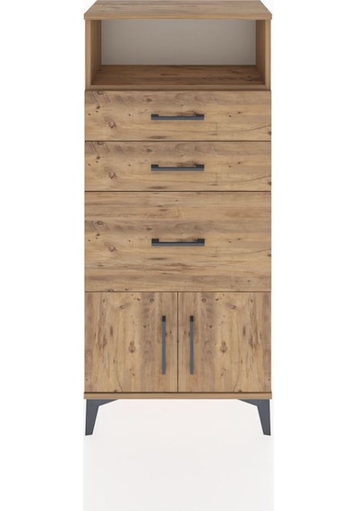 Hyperion Dolap Tek Raflı 3 Çekmeceli 2 Kapaklı 60x44x134 Çam-çam Atlas Çam