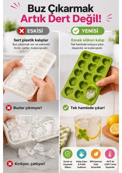 10 Lu Kalp Buz Kalıbı Silikon Esnek Buzluk Çikolata Jelibon Kalıbı Kolay Çıkan Buz Kalıbı