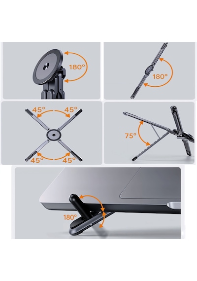 Alüminyum Katlanabilir Laptop Standı Ayarlanabilir Notebook Tablet Yükseltici 10-17.3 Inç Uyumlu Gri - Gri