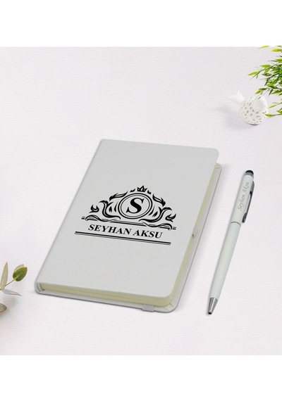 Kişiye Özel İsimli 9x14cm Beyaz Defter Ve Kalem Hediye Seti - Model 12