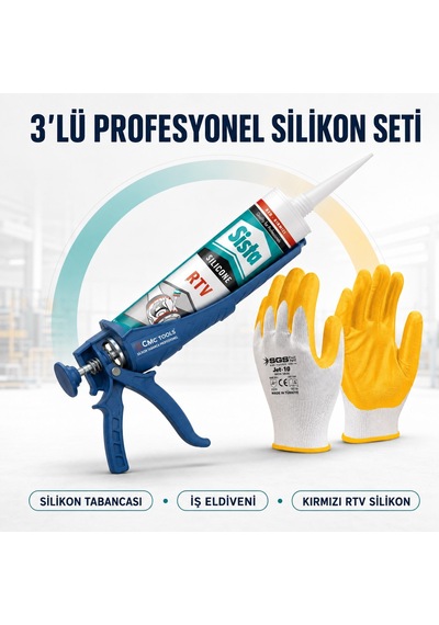 Sista Rtv Silikon Sıvı Conta 300 C Kırmızı 310 Ml Silikon Seti Silikon+tabanca+eldiven
