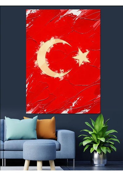 Ahşap Tablo Türk Bayrağı Kırmızı Zemin