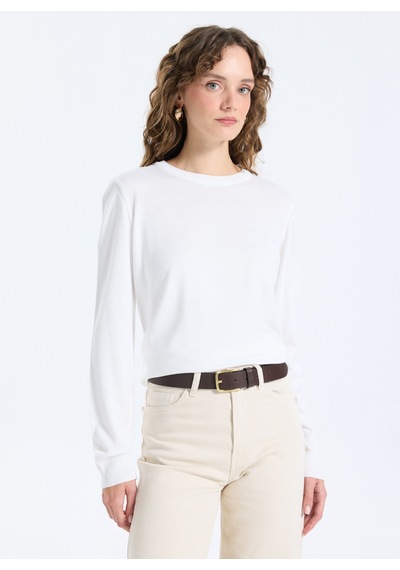 Limon Ekru Kadın Bisiklet Yaka Slim Fit Kazak Ml5wl-kzk-9002