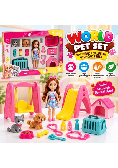 Enf-39188 World Pet Set Kaydırak/salıncak Oyuncak Bebek