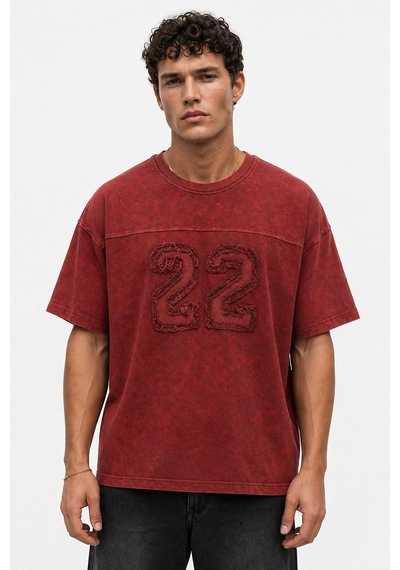 Respire Erkek 22 Nakışlı Yıkamalı Oversize T-shirt Bordo
