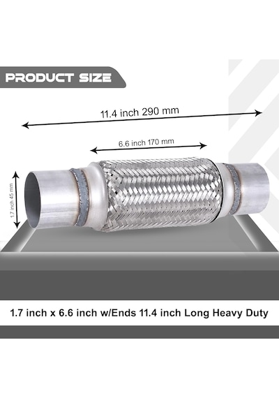 Egzoz Spiral Flex Borusu,45mmx 290mm Üniversal Tip, Paslanmaz Çe