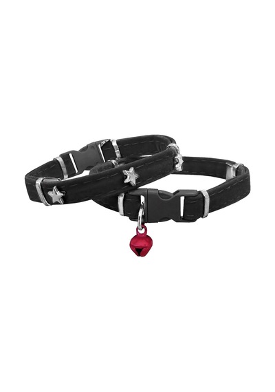 Kadife Kedi Boyun Tasması Yıldızlı 20-32 Cm Siyah