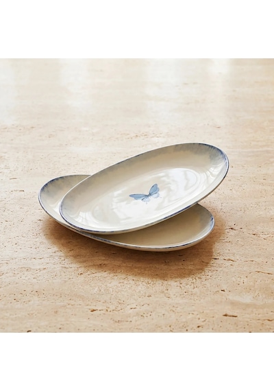 Güral Elips 2li 25 Cm Porselen Kayık Tabak Çok Renkli
