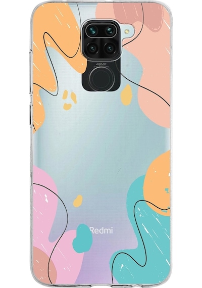 Xiaomi Redmi Note 9 Uyumlu Kapak Karışık Renkler Tasarımlı Şeffaf Silikon Kılıf Şeffaf