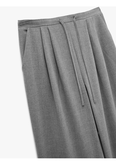Koton Beli Bağlamalı Cepli Geniş Paça Kumaş Baggy Pantolon Gri 6wak40150pw Gri