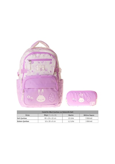 Calacilo Rabbit Kız Çocuk Tavşan Baskılı Okul Sırt Çantası Ve Kalemlik Seti - Setcc-c4041c Lila