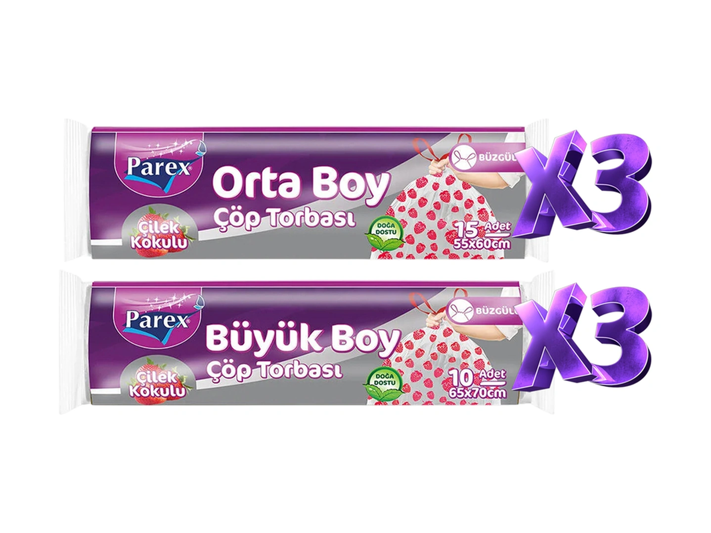 Büzgülü 6 Adet Çöp Torbası Çilek Kokulu Büyük Ve Orta Boy