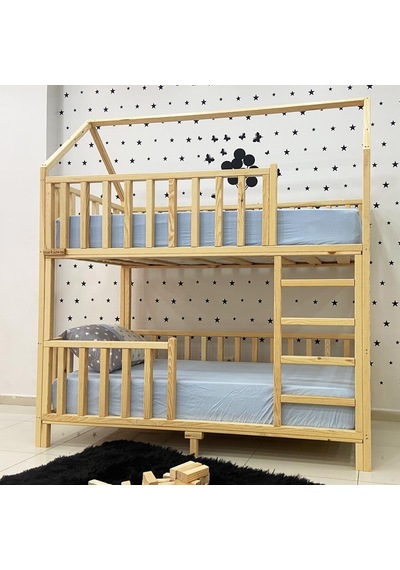 Markaawm Markaawm Montessori Yatak Çatılı Doğal Ahşap Ranza Karyola Akçaağaç