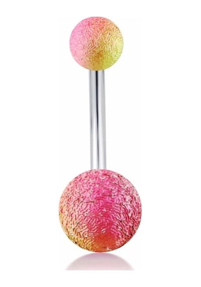 Pembe Sarı Renkli Muz Göbek 8Mm Top Uçlu Çelik Piercing P455G Pembe
