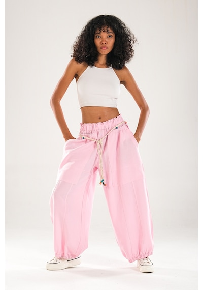 Cocopelli Tasarım Keten Pembe Baggy Pantolon Coc1107 Çok Renkli
