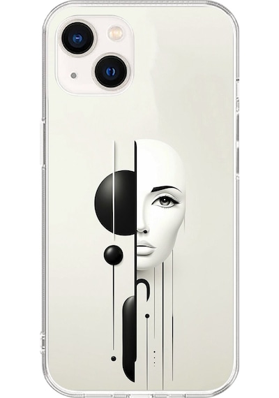 Apple Uyumlu iPhone 13 Şeffaf Kılıf Estetik Yüz 2 Tasarımlı