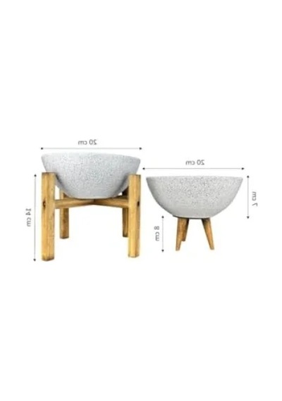 Beyaz Granit 3-4 Ayaklı İkili Set Toprak Saksı 20 Cm Çap