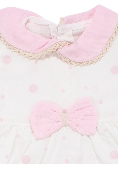 Bebegen Kız Bebek Ekru Pembe Fistolu Bebe Yaka Puanlı Elbise Çok Renkli