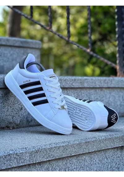Wipper Unisex Spor Ayakkabı Sneaker Hafif Ortopedik Eva Taban Memory Foam Günlük Kullanım İçin Rahat Beyaz - Siyah