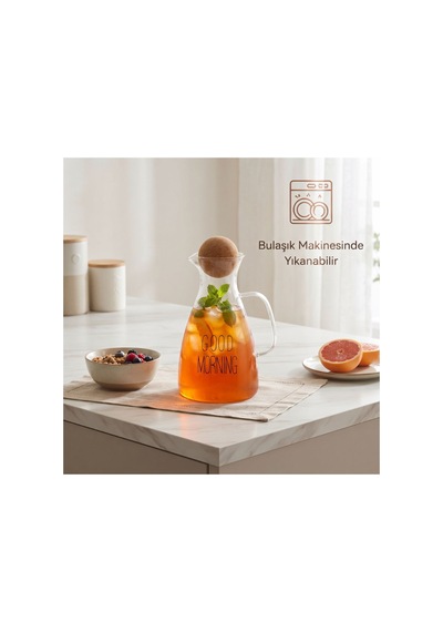 Yuvarlak Mantar Kapaklı Sürahi - 1500 Ml - Yüksek Kaliteli Cam