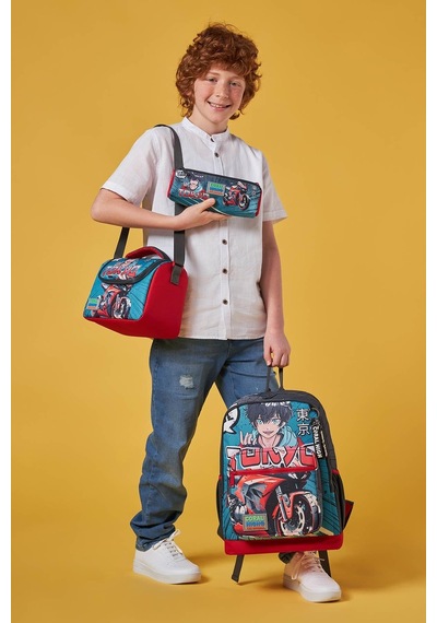 Coral High Kids Gri Nefti Anime Motorsiklet Desenli 3 Lü Okul Çanta Seti Set0123764