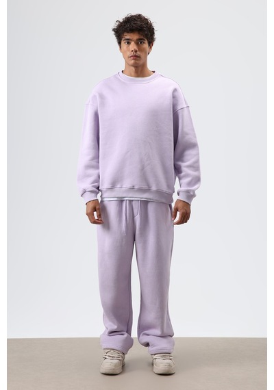 Vamos Basic Oversize Yıkamalı Sweatshirt Lila