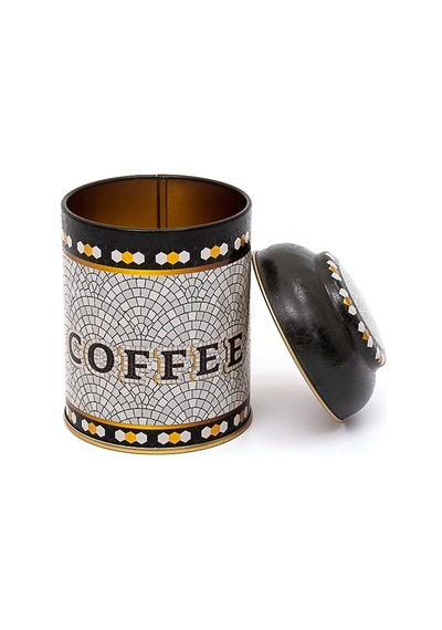 Mosaic Coffee Desenli Yuvarlak Metal Kutu, 9 X 11 Cm, 0.6 Lt