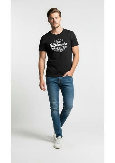 Maximodena Erkek Urban Yazı Baskılı Slim Fit Günlük T-shirt Siyah