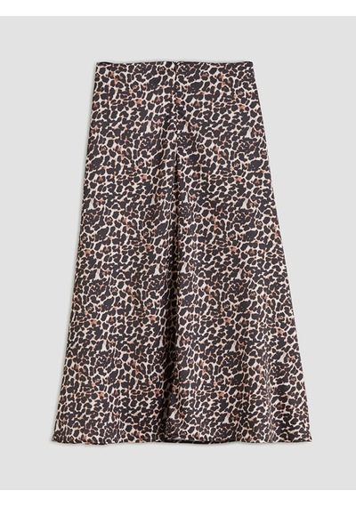 Lcw Modest Kahverengi Beli Fermuarlı Leopar Desenli A Kesim Etek