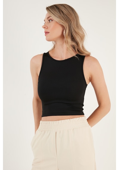 Lela Fitilli Super Crop Örme Bayan Atlet 5865554 Siyah
