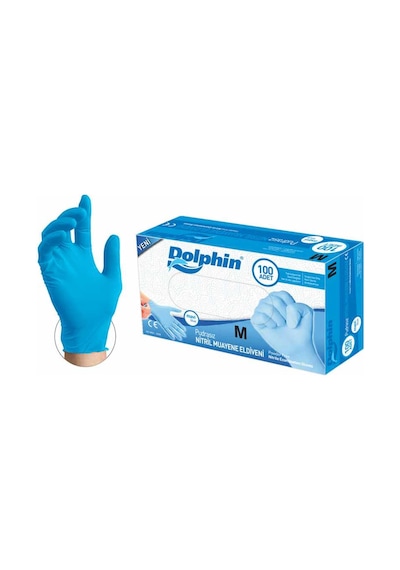 Dolphin Nitril Pudrasız Muayene Eldiveni Mavi M 100 Adet