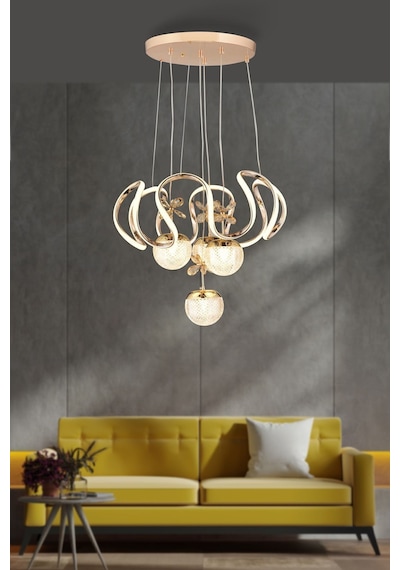 Ey-El Tasarım Maxı Toplu Taşlı Modern Sarkıt Led Avize 3 Renk Gold Kaplamalı Krom