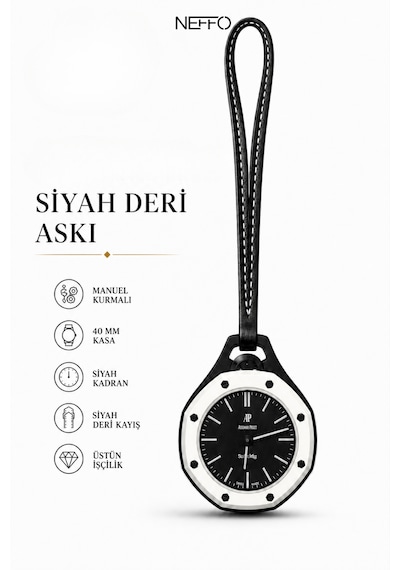 Boyal Pop Biyoseramik Saat Deri Askılı Anahtarlık & Çanta Aksesuarı Charm Siyah