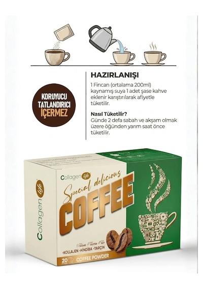 Collagen Life Hindiba, Kollajen, Garsinya Ve Çörek Otu Içeren Kahve Karışımı 20 Saşe Çözünebilir