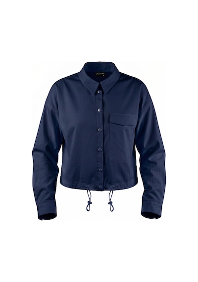 Goffra Kadın Form Çıtçıtlı Gömlek Ayarlanabilir Bel Şık Rahat Kesim Lacivert W201-k0304-02
